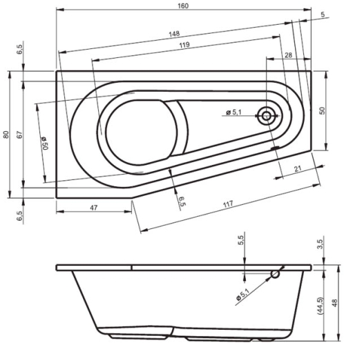 Riho Delta Aszimmetrikus kád jobbos 160x80 cm (BB82) B068001005