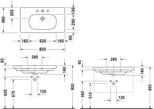 Duravit D-Code 85x48 cm-es beépíthető mosdó 034285 (03428500002)