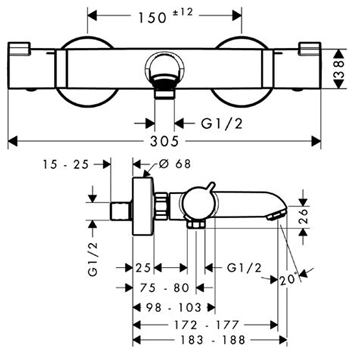 Hansgrohe 13114 000 Ecostat Comfort termosztátos kádcsaptelep (13114000)