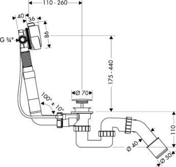 Hansgrohe 58113 000 Exafill S kádtöltő le- és túlfolyó garnitúra (58113000)