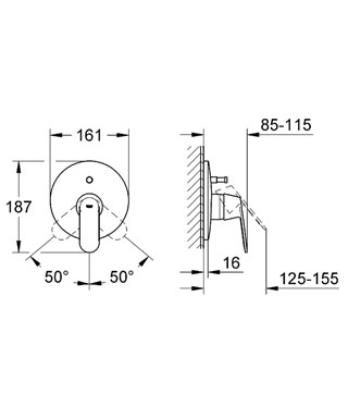 Grohe Eurosmart Cosmopolitan falsík alatti  kádcsaptelep külső rész 19382 000 (19382000)