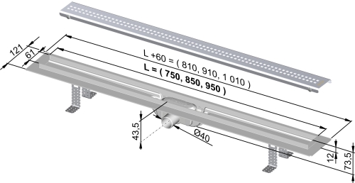 Alcaplast APZ9/Simple műanyag zuhanyfolyóka fém szita ráccsal (850 mm)