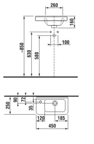 Jika Cubito 45x25 cm kézmosó bal oldali csaplyukkal H8114230001051 (8.1142.3.000.105.1)