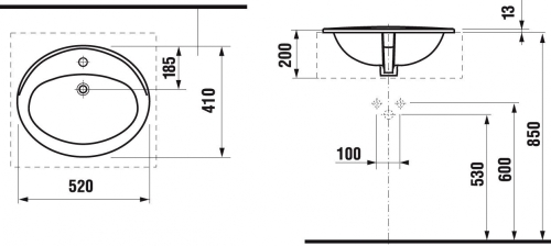 Jika Ibon 52x41 cm beépíthető mosdó H8130100001041 (8.1301.0.000.104.1)