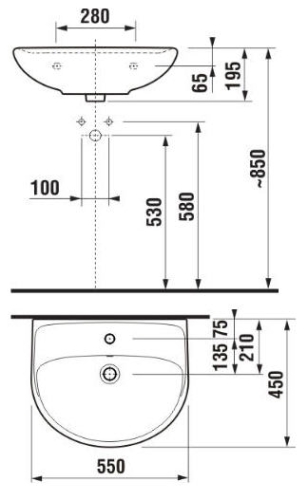 Jika Lyra Plus 55x45 cm mosdó csaplyuk nélkül H8143820001091 (8.1438.2.000.109.1)