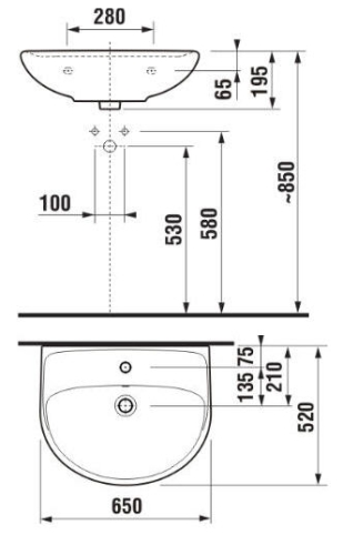 Jika Lyra Plus 65x52 cm mosdó csaplyuk nélkül H8143840001091 (8.1438.4.000.109.1)