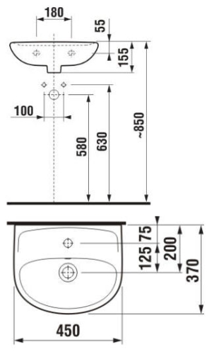 Jika Lyra Plus 45x37 cm kézmosó csaplyukkal H8153820001041 (8.1538.2.000.104.1)