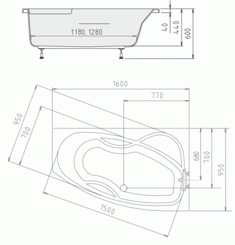 Polysan Mamba 160x95 cm aszimmetrikus kád, jobbos 28111