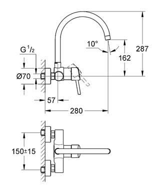 Grohe Concetto egykaros fali mosogató csaptelep 32667 001 (32667001)