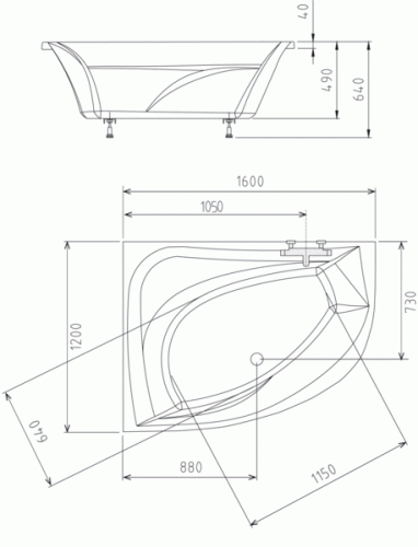 Polysan Tanya 160x120 aszimmetrikus kád, balos 65119