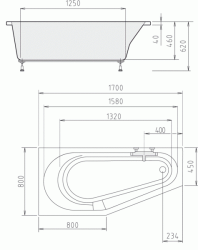 Polysan Tigra 170x80 aszimmetrikus kád, balos 90111