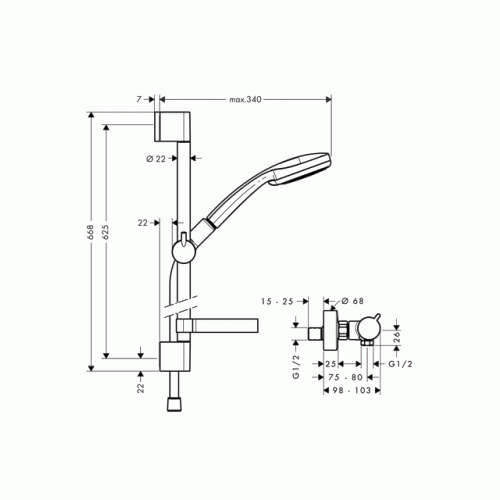 Hansgrohe Croma 100 Vario/Ecostat Comfort Combi zuhanyszett termosztátos zuhanycsapteleppel 27034 000 (27034000)