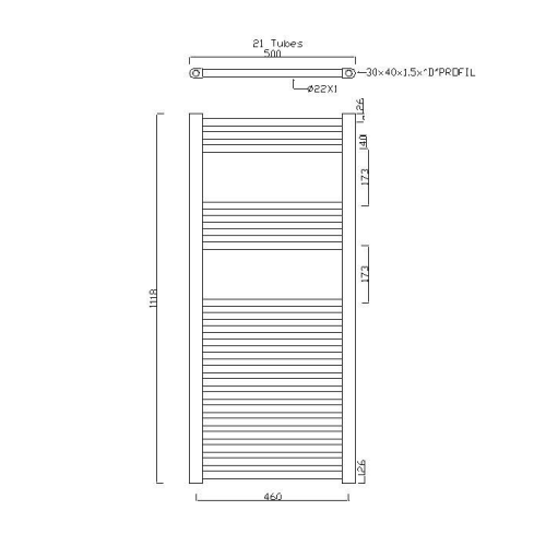 Sapho ALYA 500x1118mm egyenes fürdőszobai radiátor, króm 1120-05