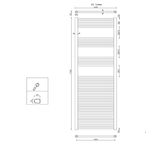 Sapho ALYA 600x1760mm egyenes fürdőszobai radiátor, króm 1120-12