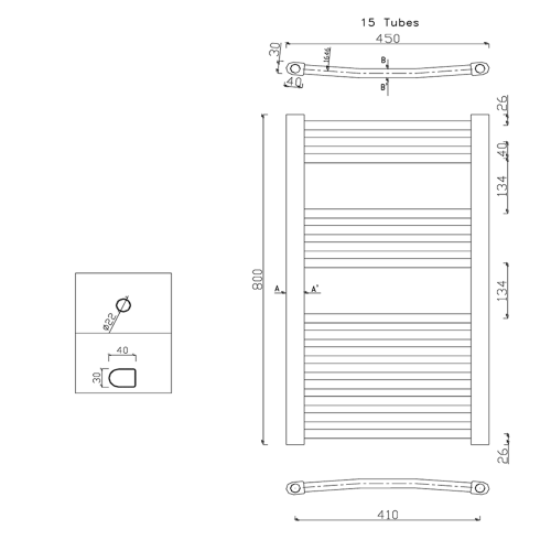 Sapho ALYA 450x800mm íves fürdőszobai radiátor, króm 1110-01