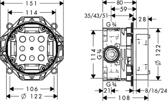 Hansgrohe PuraVida 15665400 falsík alatti zuhany csaptelep külső rész + Ibox Universal alaptest 01800180