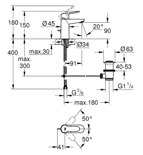 Grohe BauEdge egykaros mosdócsaptelep fém lefolyógarnitúrával, króm 23356000