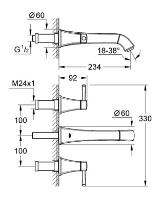 Grohe Grandera 20415 000 3-lyukas fali mosdócsaptelep (20415000)