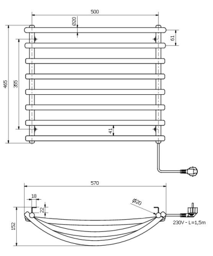 Aqualine 570x465mm elektromos radiátor (SU110)