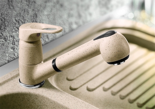 BLANCO WEGA egykaros gránit mosogató csaptelep kihúzható zuhanyfejjel (palaszürke, #518805)