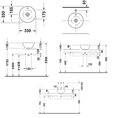 Duravit Starck1 Ø 33 cm ráültethető mosdó 0408330000