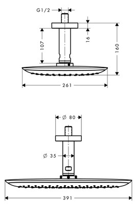 Hansgrohe PuraVida króm fejzuhany 400 Air 1jet 100 mm-es mennyezeti csatlakozóval 27390 000 (27390000)