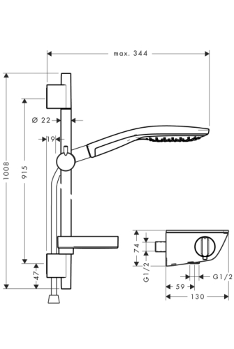 Hansgrohe Ecostat Select Combi fehér/króm 0.90 m Raindance Select S 150 3jet kézizuhannyal 27037 400 (27037400)