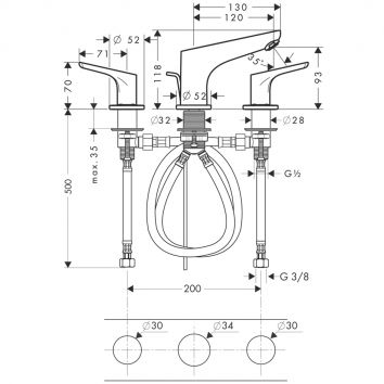 Hansgrohe Focus 3-lyukú mosdócsaptelep 100 automata lefolyó-garnitúrával 31937 000 (31937000)