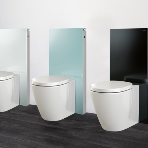 Geberit Monolith 131.002.SJ.1 szanitermodul talpon álló WC-hez, fekete üveggel P-könyökkel