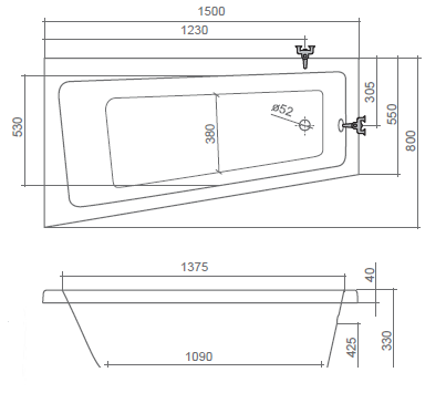 Roltechnik Eva Side 150x80 aszimmetrikus kád   (balos, 150x80 cm, #9780000)