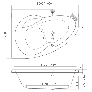 Roltechnik Harmonia 150x95 aszimmetrikus kád   (balos, 150x95 cm, #9800000)