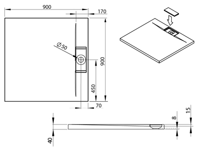 Radaway Giaros C 90x90-es öntött márvány szögletes zuhanytálca szifonnal (MKGC9090-03)