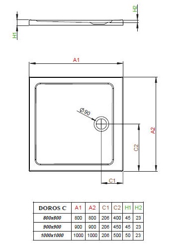 Radaway Doros C szögletes zuhanytálca szifonnal  (100x100 cm, beépíthető, #SDRC1010-01)