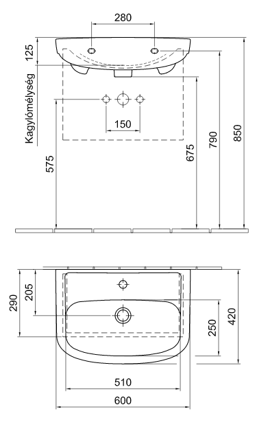 Alföldi Saval 2.0 60x42 cm beépíthető mosdó EasyPlus bevonattal 7017 60 R1