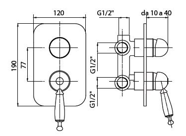 Bugnatese Oxford 6331CSCR Fal alatti 3 állású zuhanyváltó komplett CSCR / CSISZOLT KRÓM