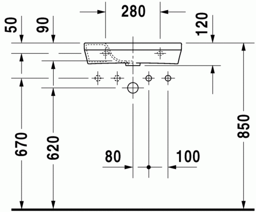 Duravit Durastyle 50x22 cm-es kézmosó csaplyuk jobbra 0713500008