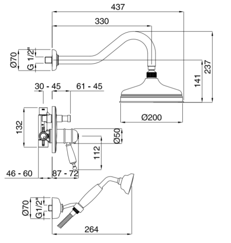 Bugnatese Oxford Termostatico 6364CR Termosztátos fal alatti esőztető rendszer kézizuhannyal CR / KRÓM