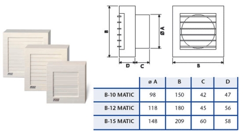 Cata Standard B 10 Matic fürdőszobai axiál ventilátor, automata zsaluval (00915000)