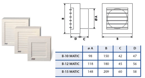 Cata Standard B 12 Matic fürdőszobai axiál ventilátor, automata zsaluval (00925000)