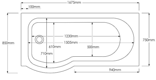 Aqualine SKALICE aszimmetrikus kád, 168x85/75 cm, balos (SK168L)