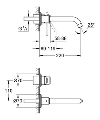 Grohe Atrio 2-lyukas fali mosdócsaptelep 19918000 (19918000)