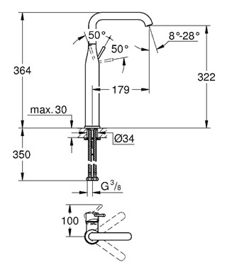 Grohe Essence New egykaros magasított mosdócsaptelep, króm 32901001