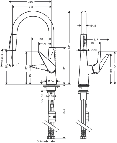 Hansgrohe Talis S egykaros konyhai csaptelep 200 kihúzható kifolyóval, króm 72813 000 (72813000)