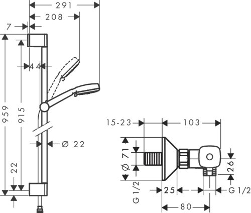 Hansgrohe Ecostat Combi 0,90 m Crometta 100 Vario kézizuhannyal fehér/króm 27031 400 (27031400)