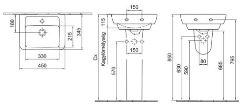 Alföldi Formo S 45 x 35 cm-es kézmosó EasyPlus bevonattal 7031 45 R1