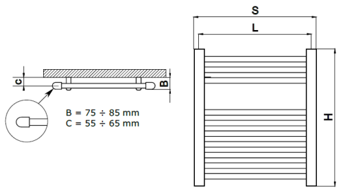 Radeco Adamo AD2-265/L D profilos íves típusú törölközőszárítós csőradiátor (250 W, fehér, 680x315 mm)