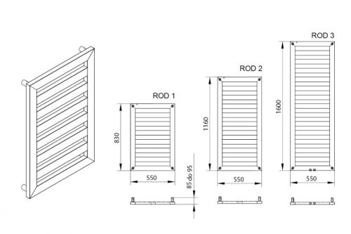 Radeco ROD 1 design fűrdőszobai csőradiátor (440 W, króm, 830x550 mm)