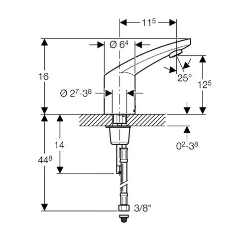 Geberit 185 típusú automata mosdócsaptelep keverővel, hálózati 116.155.21.1