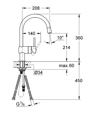 Grohe Minta egykaros mosogató csaptelep kihúzható gyöngyöztetővel 32918 DC0 (32918DC0)