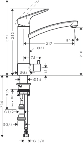 Hansgrohe Logis egykaros konyhai csaptelep 160 elzárószeleppel 71834 000 (71834000)